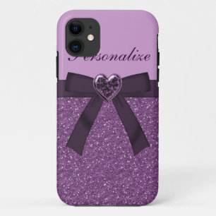 Lila Imitat-Bogen, Glitzer u. Herz-Juwel Case-Mate iPhone Hülle
