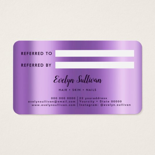 lila Imitat Folienverweis Karte (Rückseite)