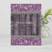 Lila Imitat Glitzer Holz Rhinestones Brautparty Einladung (Stehend Vorderseite)