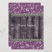 Lila Imitat Glitzer Holz Rhinestones Brautparty Einladung (Vorne/Hinten)