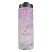 Lila Imitat-Glitzer und marmorn Monogramm 2 Thermosbecher (Vorderseite)