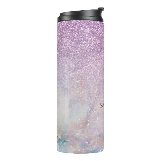 Lila Imitat-Glitzer und marmorn Monogramm 2 Thermosbecher (Nach links gedreht)