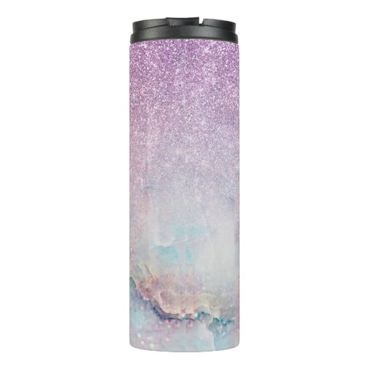 Lila Imitat-Glitzer und marmorn Monogramm 2 Thermosbecher (Rückseite)