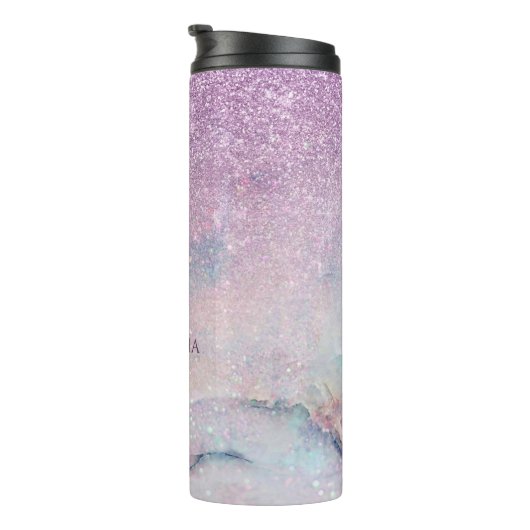 Lila Imitat-Glitzer und marmorn Monogramm 2 Thermosbecher (Nach rechts gedreht)