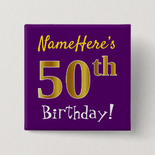 Lila, Imitat-Gold50. Geburtstag, mit individuellem Button