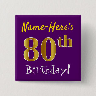 Lila, Imitat-Gold80. Geburtstag, mit individuellem Button
