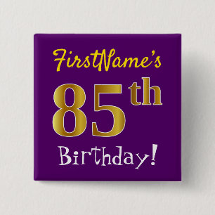 Lila, Imitat-Gold85. Geburtstag, mit individuellem Button