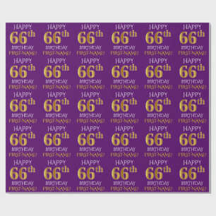 Lila, Imitat Gold "GLÜCKLICH 66. BIRTHTAG" Geschenkpapier