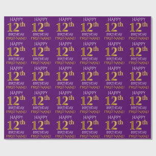 Lila, Imitat-Gold "GLÜCKLICHER 12. GEBURTSTAG " Geschenkpapier