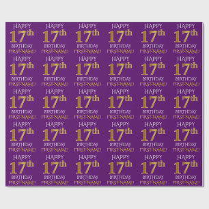 Lila, Imitat-Gold "GLÜCKLICHER 17. GEBURTSTAG " Geschenkpapier