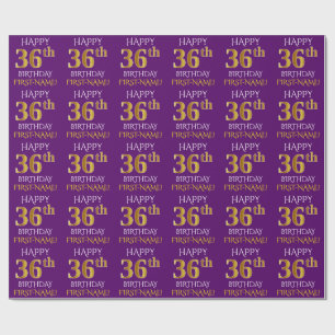 Lila, Imitat-Gold "GLÜCKLICHER 36. GEBURTSTAG " Geschenkpapier