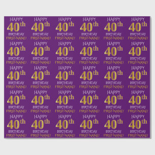 Lila, Imitat-Gold "GLÜCKLICHER 40. GEBURTSTAG " Geschenkpapier