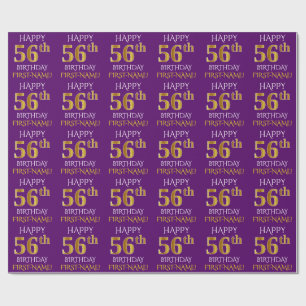 Lila, Imitat-Gold "GLÜCKLICHER 56. GEBURTSTAG " Geschenkpapier