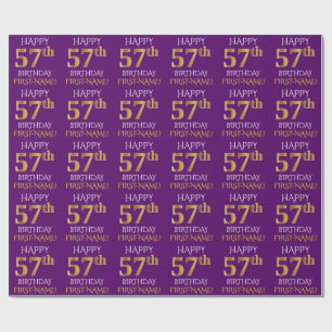 Lila, Imitat-Gold "GLÜCKLICHER 57. GEBURTSTAG " Geschenkpapier