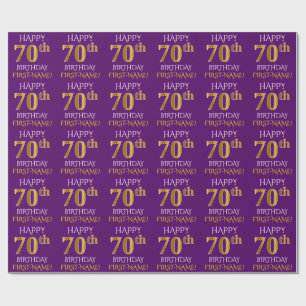 Lila, Imitat-Gold "GLÜCKLICHER 70. GEBURTSTAG " Geschenkpapier