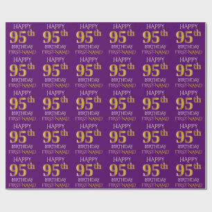 Lila, Imitat-Gold "GLÜCKLICHER 95. GEBURTSTAG " Geschenkpapier