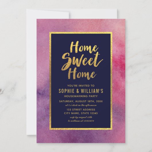 Lila Imitat Gold Housewarming Party Einladung (Vorderseite)