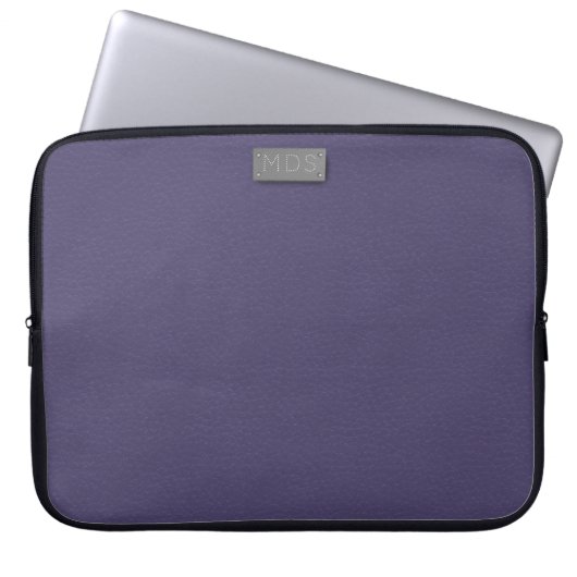 Lila Imitat Leather Look Mit Monogramm Laptop Slee Laptopschutzhülle (Vorderseite)
