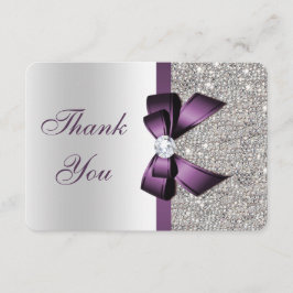 Lila Imitate Bow Silver Sequins Diamond Vielen Dan Dankeskarte
