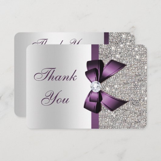 Lila Imitate Bow Silver Sequins Diamond Vielen Dan Dankeskarte (Vorne/Hinten)