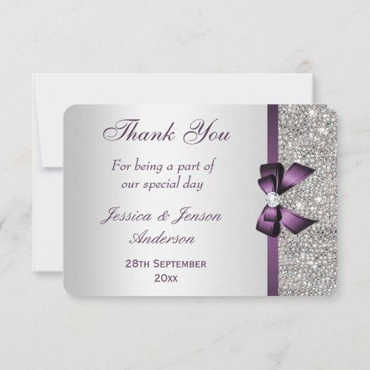 Lila Imitate Bow Silver Sequins Diamond Vielen Dan Dankeskarte (Rückseite)