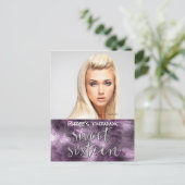 Lila Imitate Foil Glamour Chic Foto Sweet 16 Ankündigungspostkarte (Stehend Vorderseite)