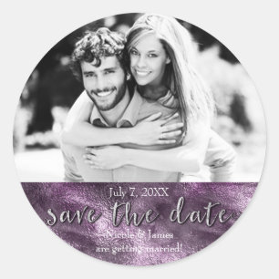 Lila Imitate Foil Glamour Chic Save the Date Foto Runder Aufkleber