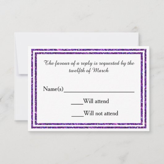 Lila Imitate Glittered Trim - RSVP Card (Vorderseite)