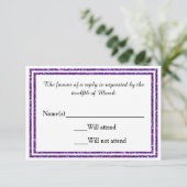Lila Imitate Glittered Trim - RSVP Card (Stehend Vorderseite)