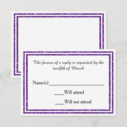 Lila Imitate Glittered Trim - RSVP Card Karte (Vorne/Hinten)