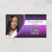Lila Imitate Glitzer Beruflicher Foto QR-Code Visitenkarte (Vorderseite)