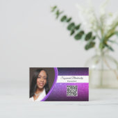 Lila Imitate Glitzer Beruflicher Foto QR-Code Visitenkarte (Stehend Vorderseite)