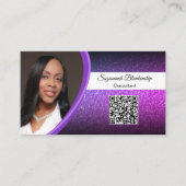 Lila Imitate Glitzer Beruflicher Foto QR-Code Visitenkarte (Vorderseite)