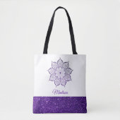 Lila Imitate Glitzer Mandala auf Weiß Tasche (Vorderseite)