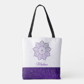 Lila Imitate Glitzer Mandala auf Weiß Tasche (Rückseite)