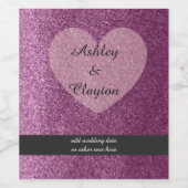 Lila Imitate Glitzer mit Herz Weinetikett (Einzelnes Label)