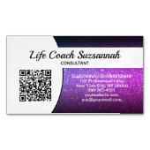 Lila Imitate Glitzer Ombre QR Code Beruflich Magnetische Visitenkarte (Vorderseite)