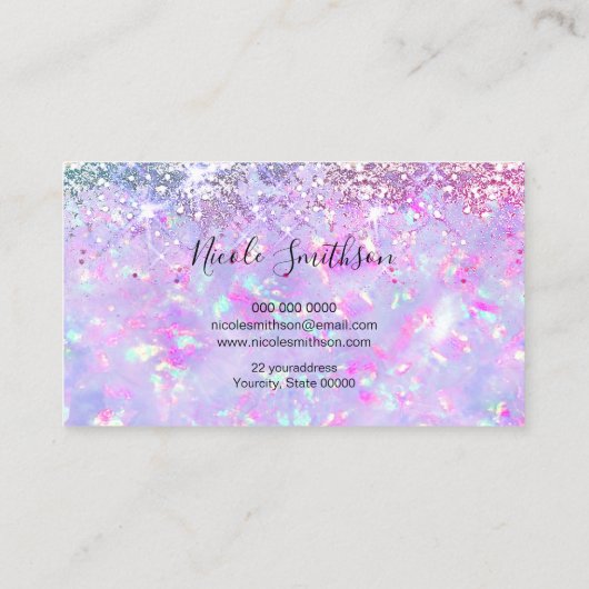 lila Imitate Glitzer Opal-Mineral-Visitenkarte Visitenkarte (Rückseite)