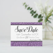Lila Imitate Glitzer Save the Date Postkarte (Stehend Vorderseite)