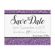 Lila Imitate Glitzer Save the Date Postkarte