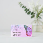 lila Imitate Glitzer Schmetterling nennen einen Fr Visitenkarte (Stehend Vorderseite)