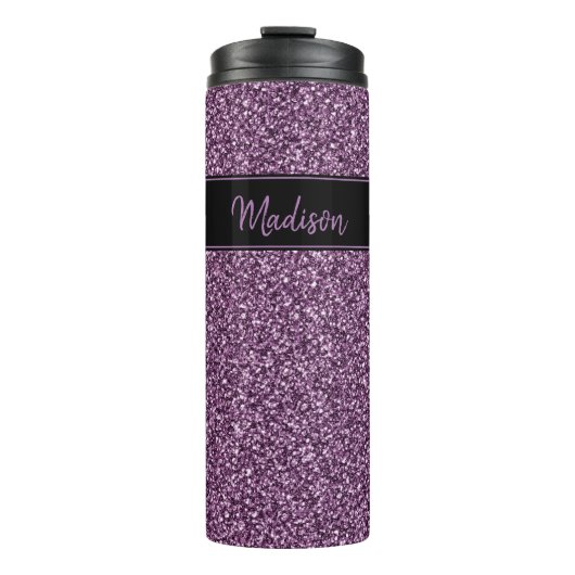 Lila Imitate Glitzer Shimmer Textname Thermosbecher (Vorderseite)