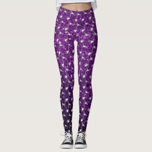 Lila Imitate Glitzer Silver Musiknoten Leggings