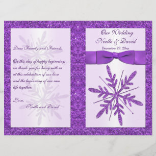 Lila IMITATE Glitzer Snowflakes Hochzeitsprogramm