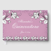 Lila Imitate Glitzer Weißer Rose Elegante Pinakoth Gästebuch (Vorderseite)