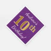 Lila, Imitate Gold 10. Geburtstag + Individuelle N Serviette (Ecke)