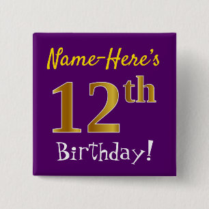 Lila, Imitate Gold 12. Geburtstag, mit Individuell Button