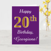 Lila, Imitate Gold 20. Geburtstag + Individuelle N Karte (Gelbe Blume)