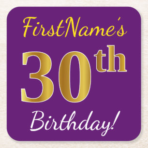 Lila, Imitate Gold 30. Geburtstag + Individuelle N Rechteckiger Pappuntersetzer