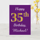 Lila, Imitate Gold 35. Geburtstag + Individuelle N Karte (Gelbe Blume)